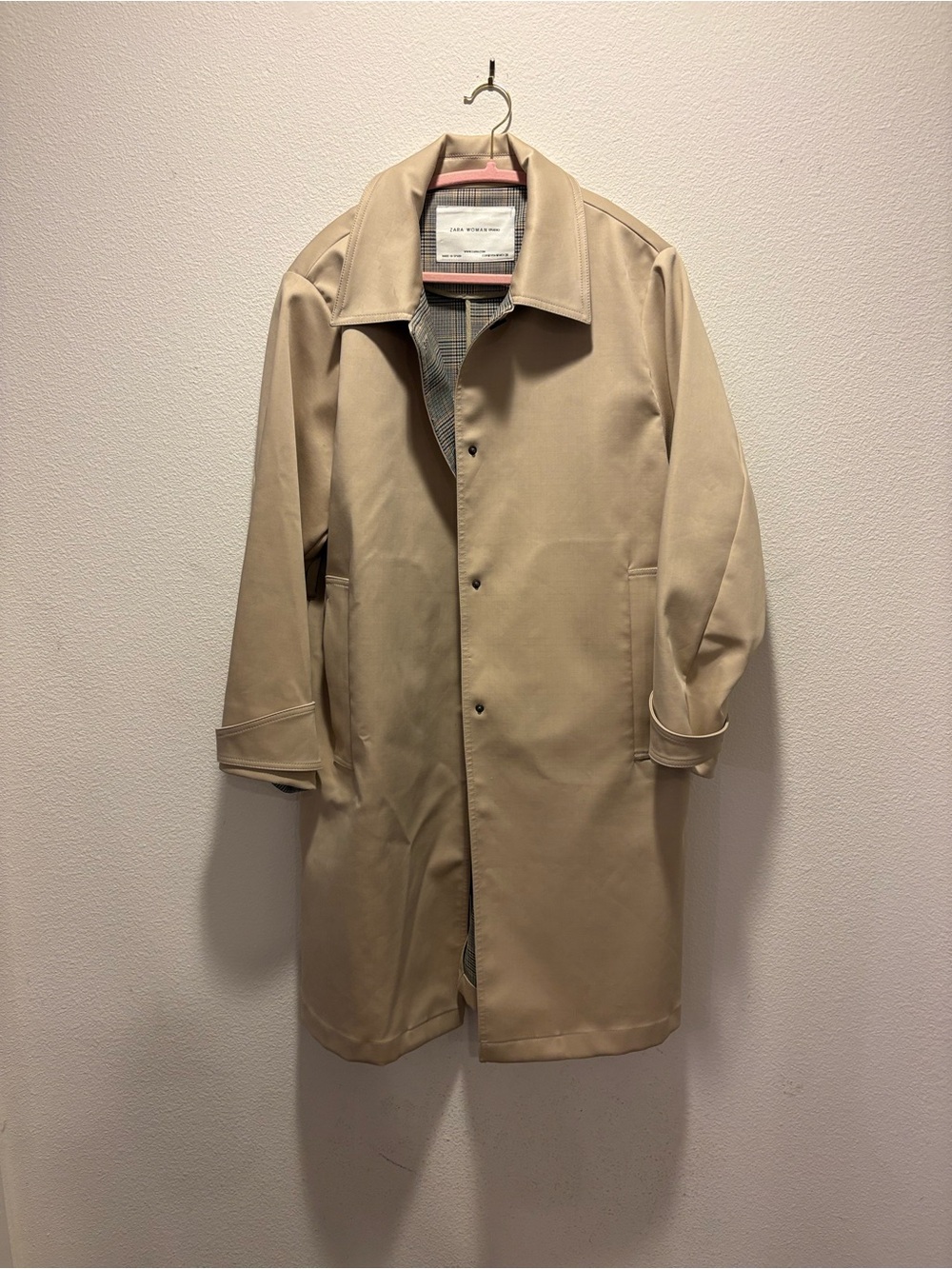 Zara Beige Men's Trench Coat - Minimal Single-Breasted Overcoat